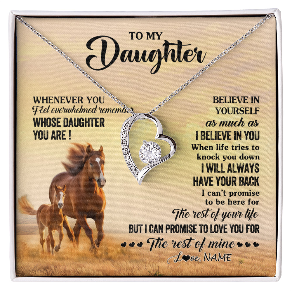 Forever Love Necklace 14K White Gold Finish | 1 | Personalized To My Daughter Necklace From Mom Dad Mother Whenever You Feel Horse Daughter Birthday Jewelry Christmas Customized Gift Box Message Card | siriusteestore