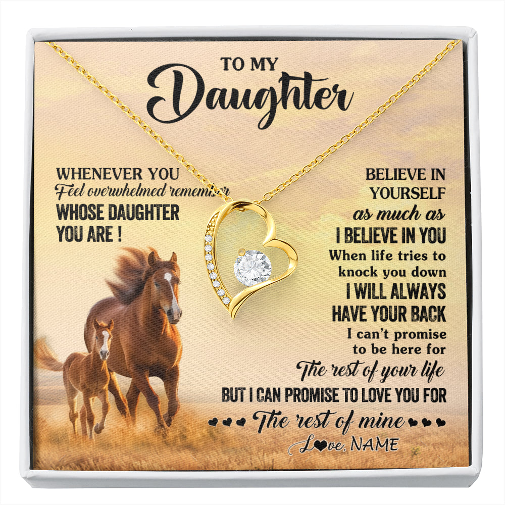 Forever Love Necklace 18K Yellow Gold Finish | 1 | Personalized To My Daughter Necklace From Mom Dad Mother Whenever You Feel Horse Daughter Birthday Jewelry Christmas Customized Gift Box Message Card | siriusteestore
