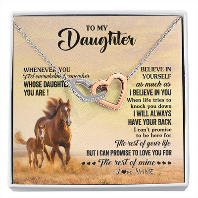 Interlocking Hearts Necklace Stainless Steel & Rose Gold Finish | 1 | Personalized To My Daughter Necklace From Mom Dad Mother Whenever You Feel Horse Daughter Birthday Jewelry Christmas Customized Gift Box Message Card | siriusteestore