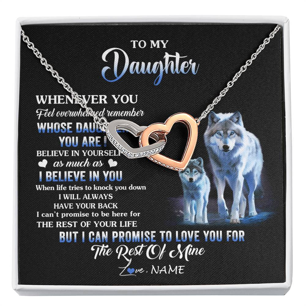 Interlocking Hearts Necklace Stainless Steel & Rose Gold Finish | 1 | Personalized To My Daughter Necklace From Mom Dad Mother Whenever You Feel Wolf Daughter Birthday Gifts Jewelry Christmas Customized Gift Box Message Card | siriusteestore