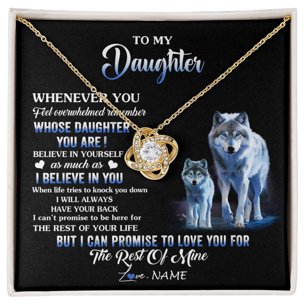 Love Knot Necklace 18K Yellow Gold Finish | 1 | Personalized To My Daughter Necklace From Mom Dad Mother Whenever You Feel Wolf Daughter Birthday Gifts Jewelry Christmas Customized Gift Box Message Card | siriusteestore