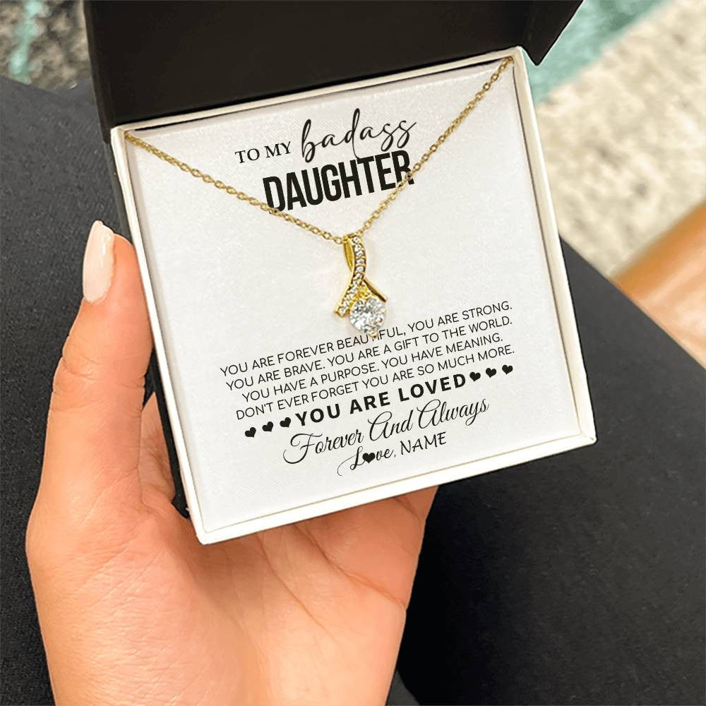 Alluring Beauty Necklace 18K Yellow Gold Finish | 2 | Personalized To My Daughter Necklace From Mom Dad Mother You Are Forever Beautiful Daughter Birthday Graduation Christmas Customized Gift Box Message Card | siriusteestore