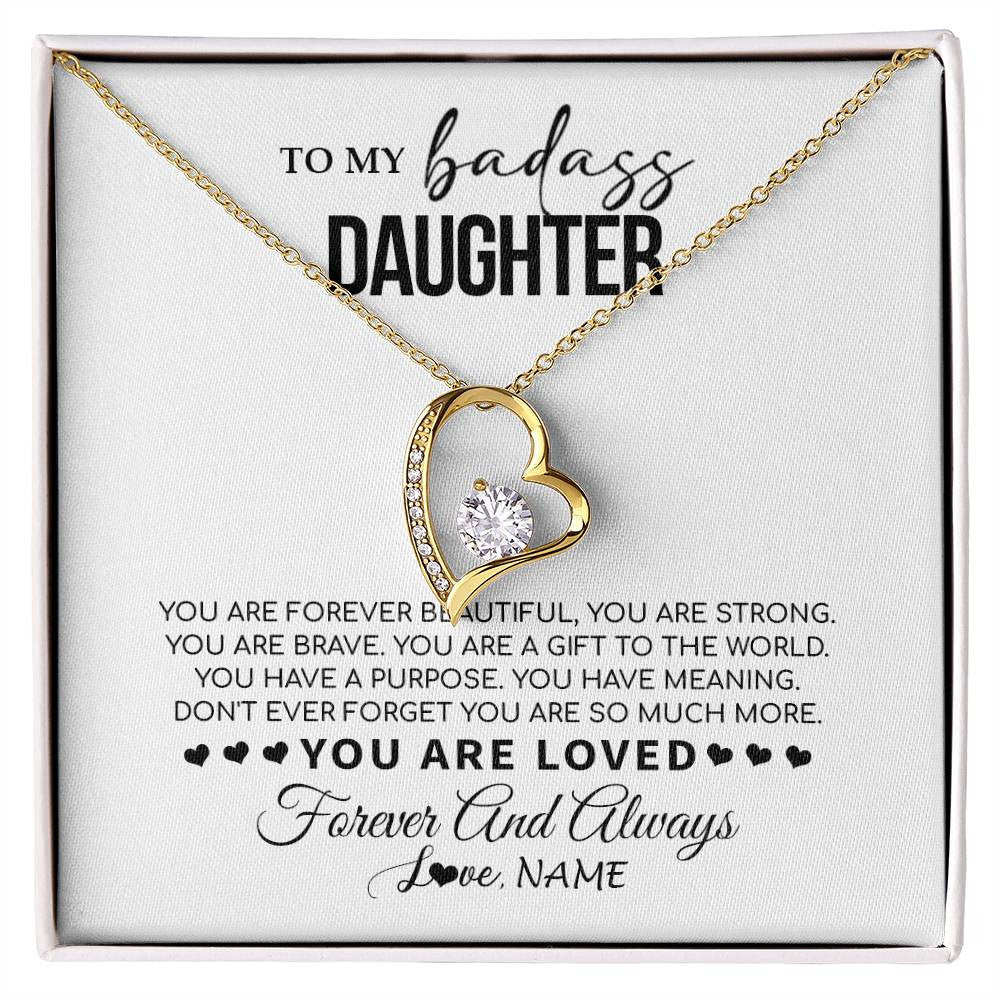 Forever Love Necklace 18K Yellow Gold Finish | 1 | Personalized To My Daughter Necklace From Mom Dad Mother You Are Forever Beautiful Daughter Birthday Graduation Christmas Customized Gift Box Message Card | siriusteestore