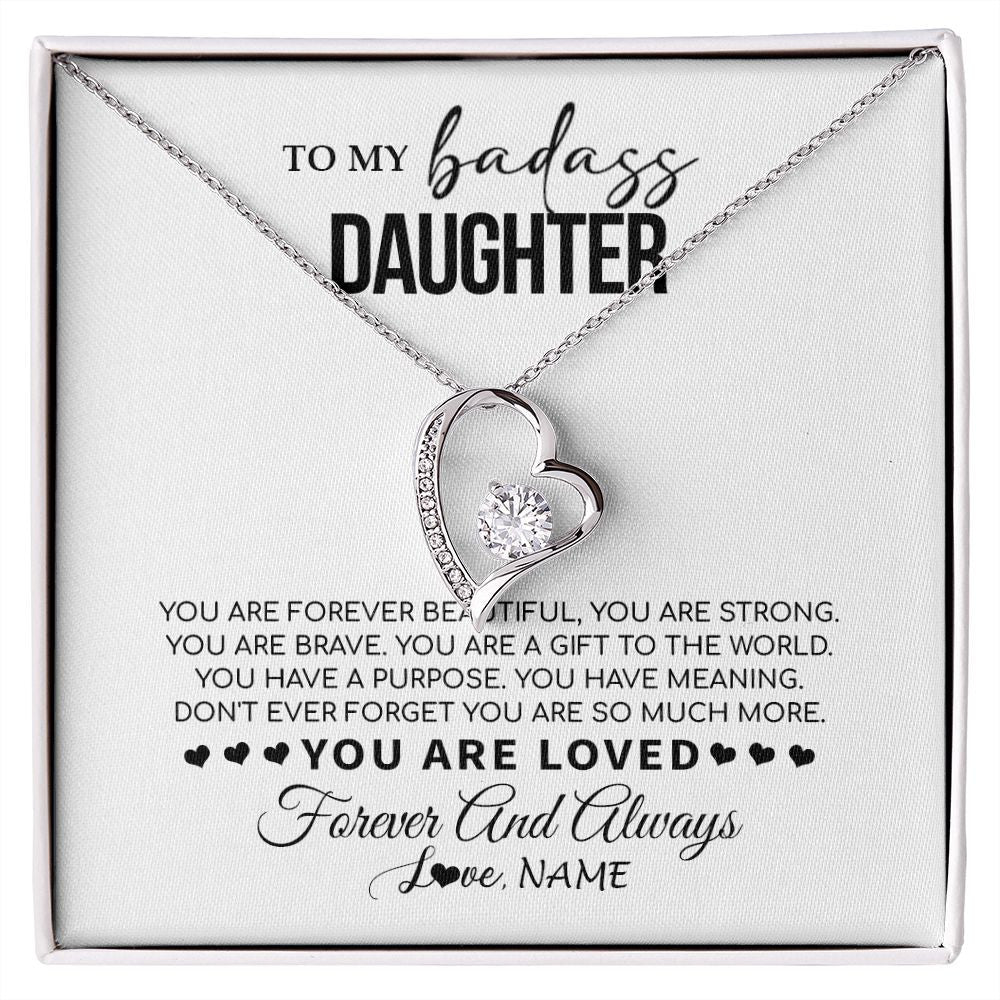Forever Love Necklace | Personalized To My Daughter Necklace From Mom Dad Mother You Are Forever Beautiful Daughter Birthday Graduation Christmas Customized Gift Box Message Card | siriusteestore
