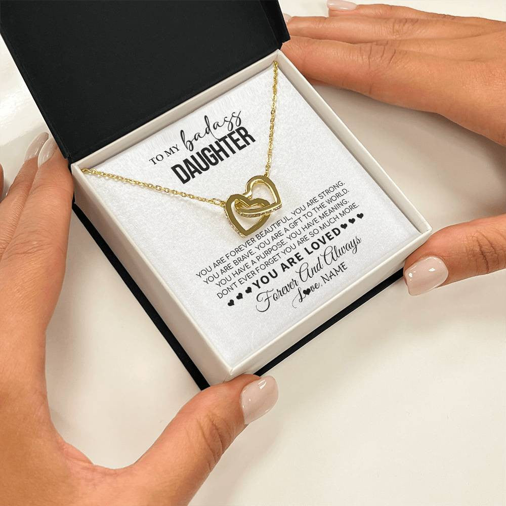 Interlocking Hearts Necklace 18K Yellow Gold Finish | 2 | Personalized To My Daughter Necklace From Mom Dad Mother You Are Forever Beautiful Daughter Birthday Graduation Christmas Customized Gift Box Message Card | siriusteestore