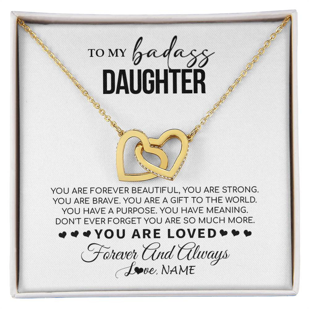 Interlocking Hearts Necklace 18K Yellow Gold Finish | 1 | Personalized To My Daughter Necklace From Mom Dad Mother You Are Forever Beautiful Daughter Birthday Graduation Christmas Customized Gift Box Message Card | siriusteestore
