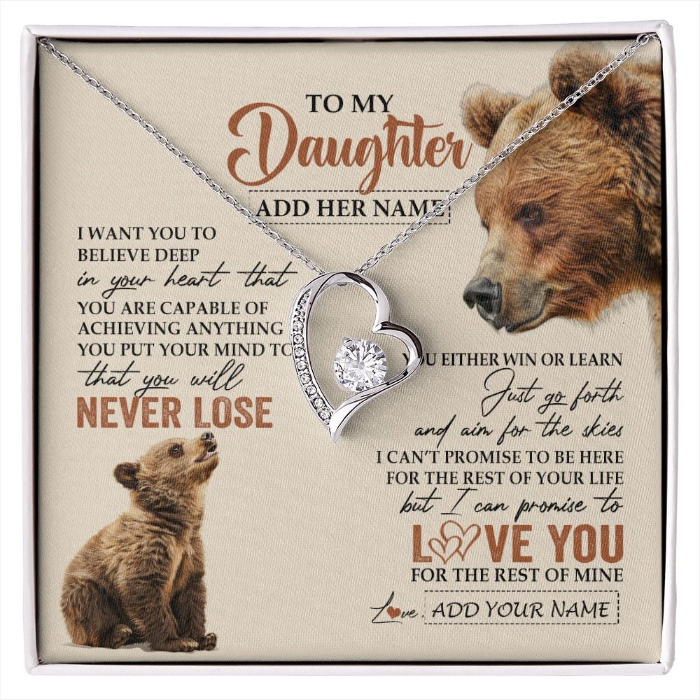 Forever Love Necklace 14K White Gold Finish | 1 | Personalized To My Daughter Necklace From Mom Dad Mother You Will Never Lose Bear Daughter Birthday Gifts Graduation Christmas Custom Gift Box Message Card | siriusteestore.myshopify