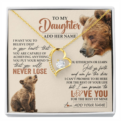 Forever Love Necklace 18K Yellow Gold Finish | 1 | Personalized To My Daughter Necklace From Mom Dad Mother You Will Never Lose Bear Daughter Birthday Gifts Graduation Christmas Custom Gift Box Message Card | siriusteestore.myshopify