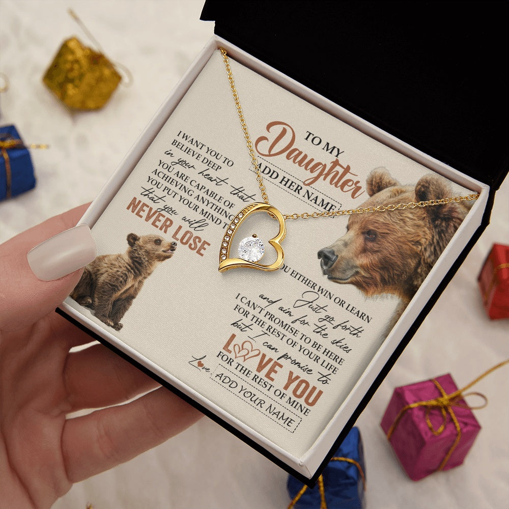 Forever Love Necklace 18K Yellow Gold Finish | 2 | Personalized To My Daughter Necklace From Mom Dad Mother You Will Never Lose Bear Daughter Birthday Gifts Graduation Christmas Custom Gift Box Message Card | siriusteestore.myshopify