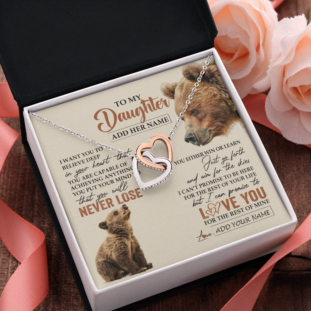 Interlocking Hearts Necklace Stainless Steel & Rose Gold Finish | 2 | Personalized To My Daughter Necklace From Mom Dad Mother You Will Never Lose Bear Daughter Birthday Gifts Graduation Christmas Custom Gift Box Message Card | siriusteestore.myshopify