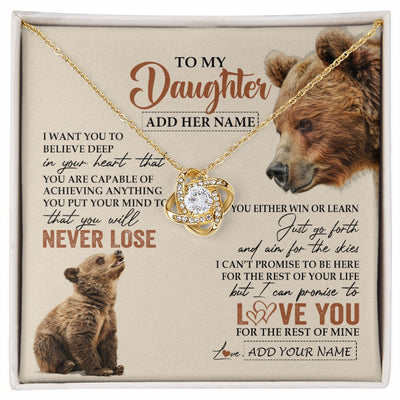 Love Knot Necklace 18K Yellow Gold Finish | 1 | Personalized To My Daughter Necklace From Mom Dad Mother You Will Never Lose Bear Daughter Birthday Gifts Graduation Christmas Custom Gift Box Message Card | siriusteestore.myshopify