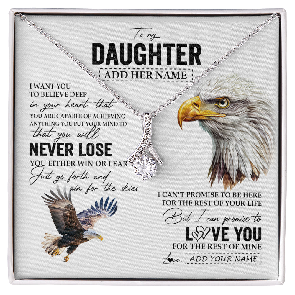 Alluring Beauty Necklace 14K White Gold Finish | 1 | Personalized To My Daughter Necklace From Mom Dad Mother You Will Never Lose Eagle Daughter Birthday Gifts Graduation Christmas Custom Gift Box Message Card | siriusteestore