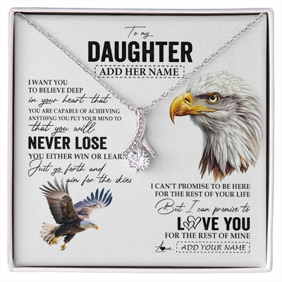 Alluring Beauty Necklace 14K White Gold Finish | 1 | Personalized To My Daughter Necklace From Mom Dad Mother You Will Never Lose Eagle Daughter Birthday Gifts Graduation Christmas Custom Gift Box Message Card | siriusteestore