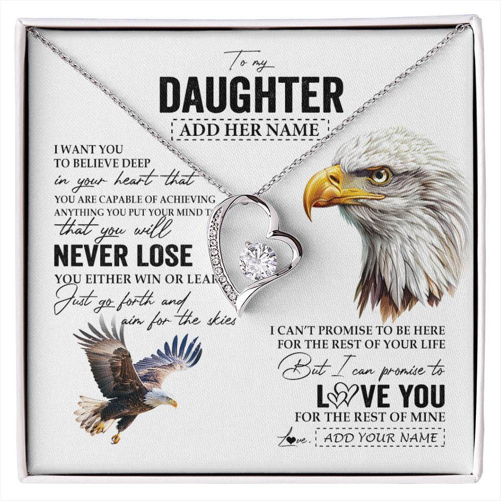 Forever Love Necklace 14K White Gold Finish | 1 | Personalized To My Daughter Necklace From Mom Dad Mother You Will Never Lose Eagle Daughter Birthday Gifts Graduation Christmas Custom Gift Box Message Card | siriusteestore
