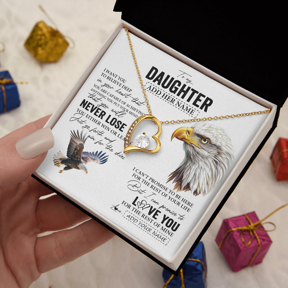Forever Love Necklace 18K Yellow Gold Finish | 2 | Personalized To My Daughter Necklace From Mom Dad Mother You Will Never Lose Eagle Daughter Birthday Gifts Graduation Christmas Custom Gift Box Message Card | siriusteestore