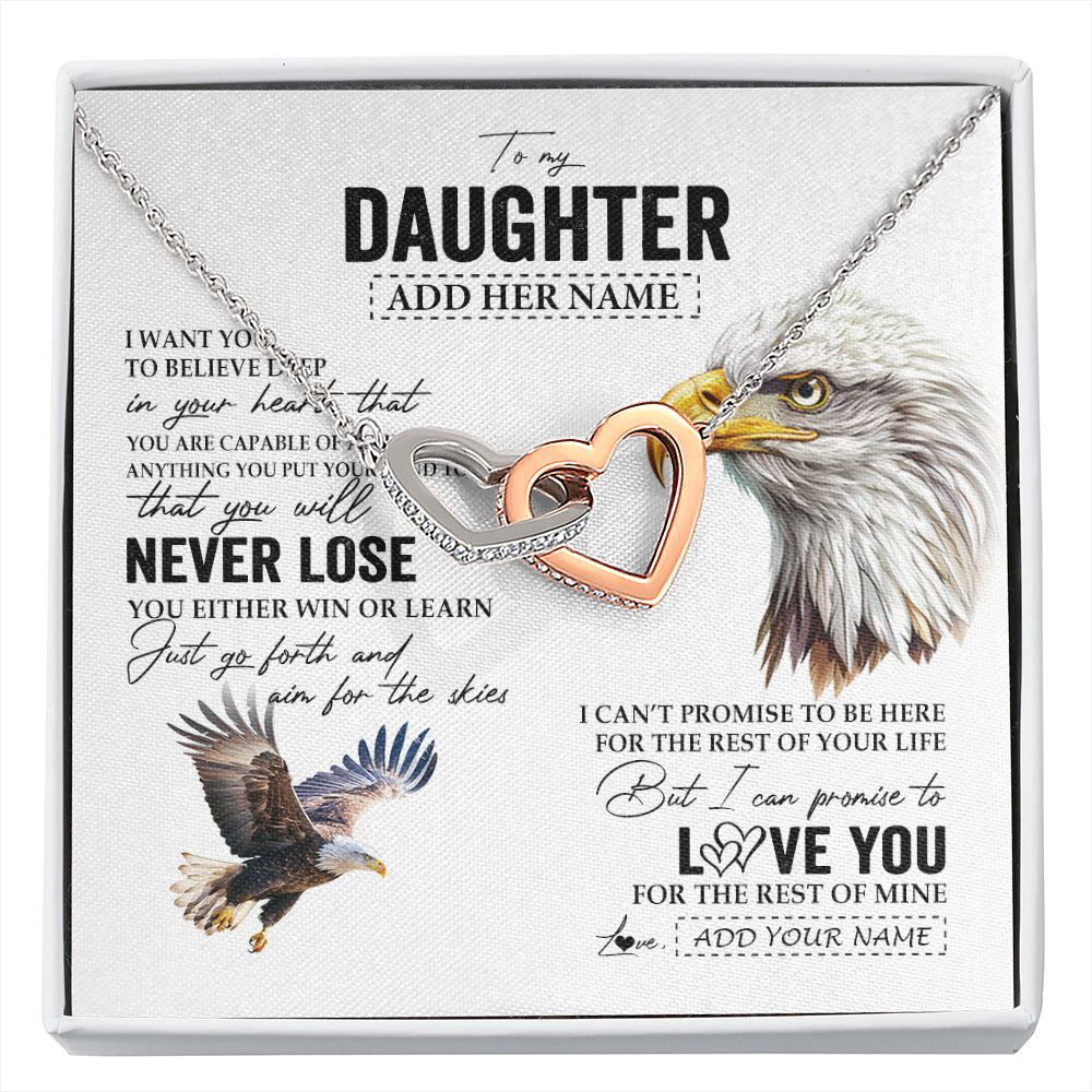 Interlocking Hearts Necklace Stainless Steel & Rose Gold Finish | 1 | Personalized To My Daughter Necklace From Mom Dad Mother You Will Never Lose Eagle Daughter Birthday Gifts Graduation Christmas Custom Gift Box Message Card | siriusteestore