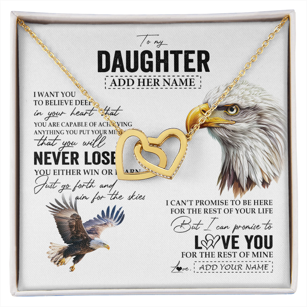 Interlocking Hearts Necklace 18K Yellow Gold Finish | 1 | Personalized To My Daughter Necklace From Mom Dad Mother You Will Never Lose Eagle Daughter Birthday Gifts Graduation Christmas Custom Gift Box Message Card | siriusteestore