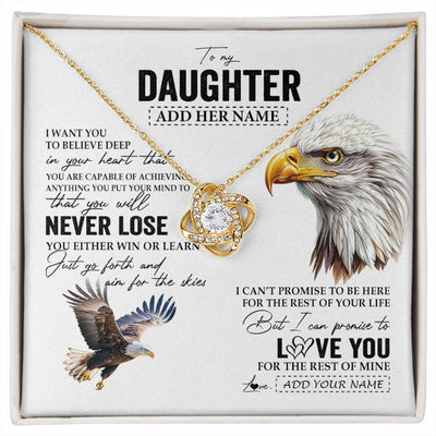 Love Knot Necklace 18K Yellow Gold Finish | 1 | Personalized To My Daughter Necklace From Mom Dad Mother You Will Never Lose Eagle Daughter Birthday Gifts Graduation Christmas Custom Gift Box Message Card | siriusteestore