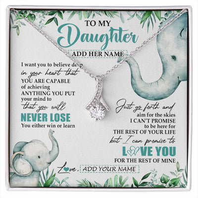 Alluring Beauty Necklace 14K White Gold Finish | 1 | Personalized To My Daughter Necklace From Mom Dad Mother You Will Never Lose Elephant Daughter Birthday Gifts Graduation Christmas Gift Box Message Card | siriusteestore
