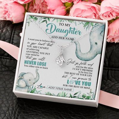Alluring Beauty Necklace 14K White Gold Finish | 2 | Personalized To My Daughter Necklace From Mom Dad Mother You Will Never Lose Elephant Daughter Birthday Gifts Graduation Christmas Gift Box Message Card | siriusteestore