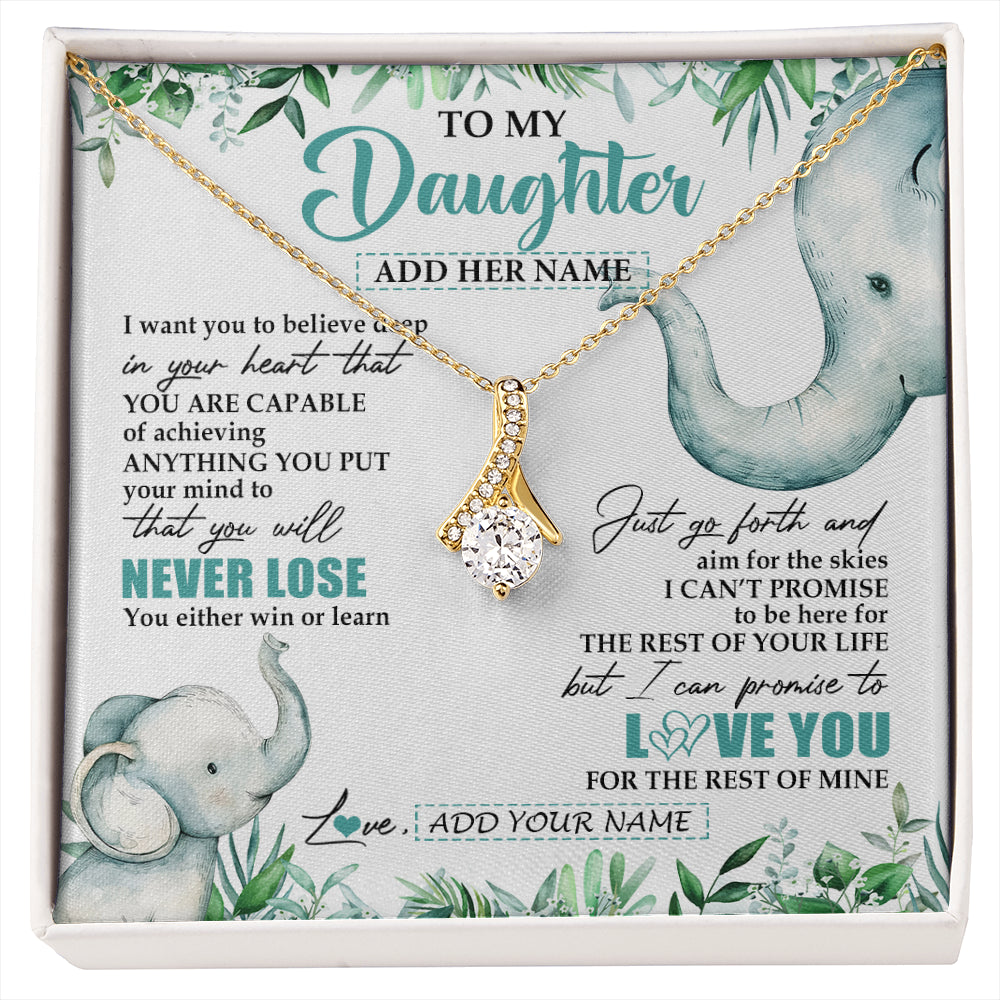 Alluring Beauty Necklace 18K Yellow Gold Finish | 1 | Personalized To My Daughter Necklace From Mom Dad Mother You Will Never Lose Elephant Daughter Birthday Gifts Graduation Christmas Gift Box Message Card | siriusteestore