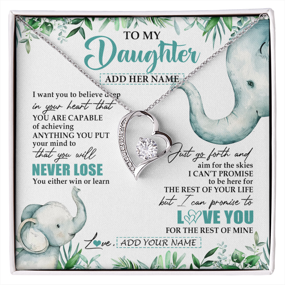 Forever Love Necklace 14K White Gold Finish | 1 | Personalized To My Daughter Necklace From Mom Dad Mother You Will Never Lose Elephant Daughter Birthday Gifts Graduation Christmas Gift Box Message Card | siriusteestore