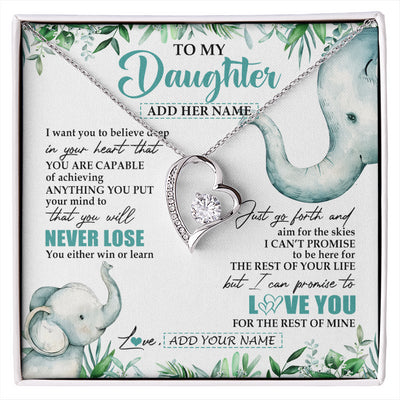 Forever Love Necklace 14K White Gold Finish | 1 | Personalized To My Daughter Necklace From Mom Dad Mother You Will Never Lose Elephant Daughter Birthday Gifts Graduation Christmas Gift Box Message Card | siriusteestore