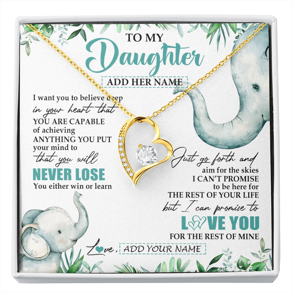 Forever Love Necklace 18K Yellow Gold Finish | 1 | Personalized To My Daughter Necklace From Mom Dad Mother You Will Never Lose Elephant Daughter Birthday Gifts Graduation Christmas Gift Box Message Card | siriusteestore
