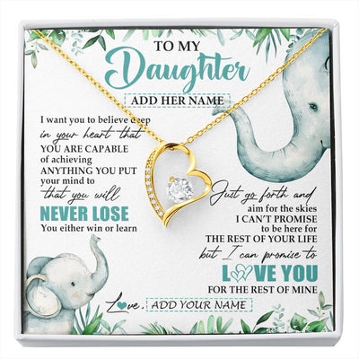 Forever Love Necklace 18K Yellow Gold Finish | 1 | Personalized To My Daughter Necklace From Mom Dad Mother You Will Never Lose Elephant Daughter Birthday Gifts Graduation Christmas Gift Box Message Card | siriusteestore