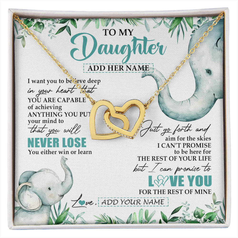 Interlocking Hearts Necklace 18K Yellow Gold Finish | 1 | Personalized To My Daughter Necklace From Mom Dad Mother You Will Never Lose Elephant Daughter Birthday Gifts Graduation Christmas Gift Box Message Card | siriusteestore