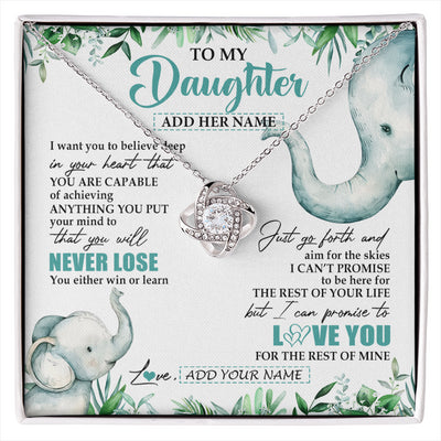 Love Knot Necklace 14K White Gold Finish | 1 | Personalized To My Daughter Necklace From Mom Dad Mother You Will Never Lose Elephant Daughter Birthday Gifts Graduation Christmas Gift Box Message Card | siriusteestore