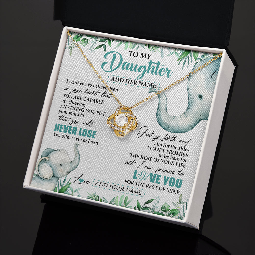 Love Knot Necklace 18K Yellow Gold Finish | 2 | Personalized To My Daughter Necklace From Mom Dad Mother You Will Never Lose Elephant Daughter Birthday Gifts Graduation Christmas Gift Box Message Card | siriusteestore