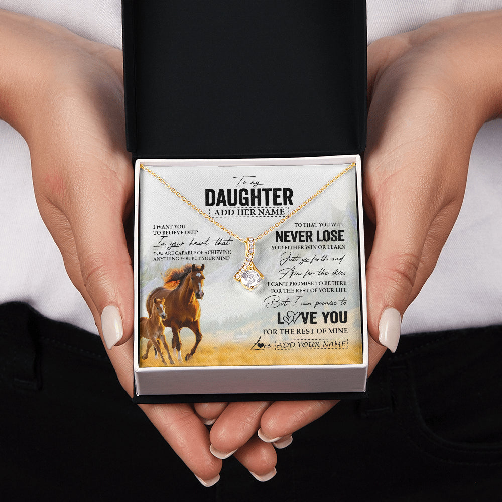 Alluring Beauty Necklace 18K Yellow Gold Finish | 2 | Personalized To My Daughter Necklace From Mom Dad Mother You Will Never Lose Horse Daughter Birthday Gifts Graduation Christmas Custom Gift Box Message Card | siriusteestore