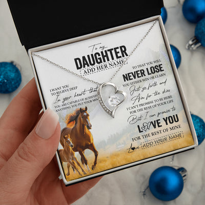Forever Love Necklace 14K White Gold Finish | 2 | Personalized To My Daughter Necklace From Mom Dad Mother You Will Never Lose Horse Daughter Birthday Gifts Graduation Christmas Custom Gift Box Message Card | siriusteestore