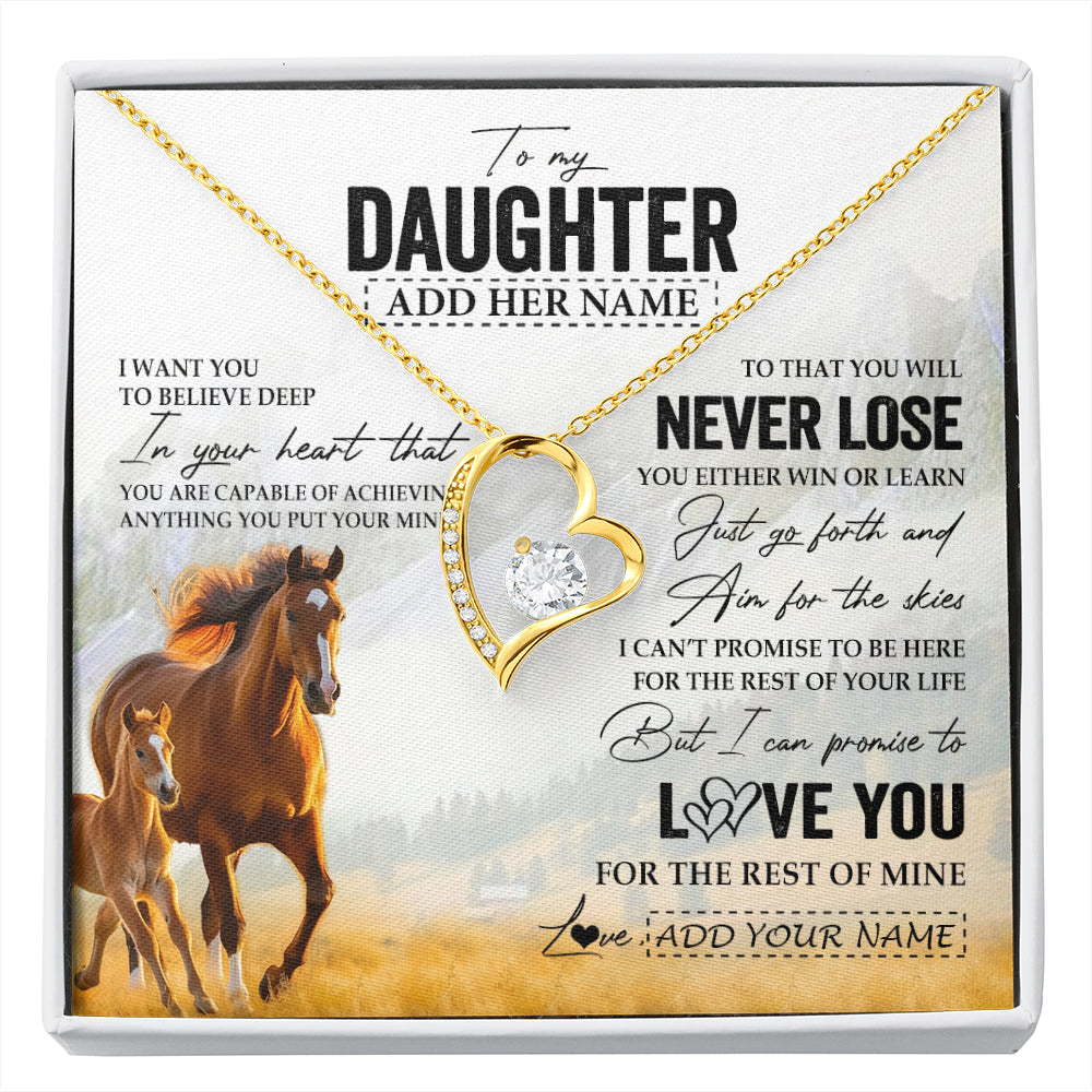 Forever Love Necklace 18K Yellow Gold Finish | 1 | Personalized To My Daughter Necklace From Mom Dad Mother You Will Never Lose Horse Daughter Birthday Gifts Graduation Christmas Custom Gift Box Message Card | siriusteestore