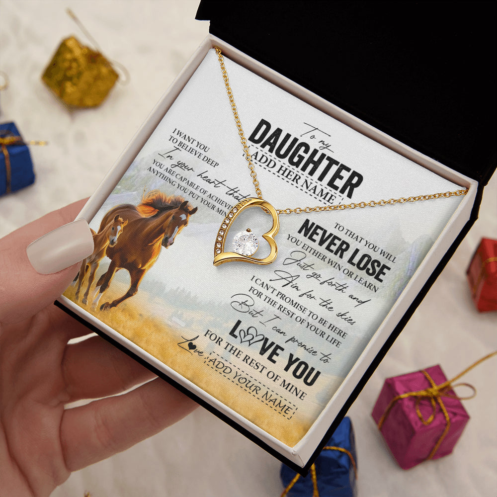 Forever Love Necklace 18K Yellow Gold Finish | 2 | Personalized To My Daughter Necklace From Mom Dad Mother You Will Never Lose Horse Daughter Birthday Gifts Graduation Christmas Custom Gift Box Message Card | siriusteestore