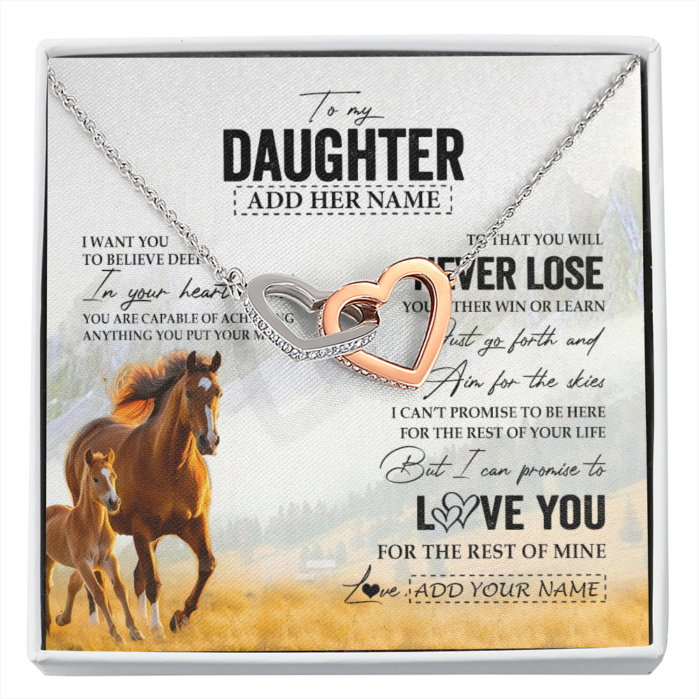 Interlocking Hearts Necklace Stainless Steel & Rose Gold Finish | 1 | Personalized To My Daughter Necklace From Mom Dad Mother You Will Never Lose Horse Daughter Birthday Gifts Graduation Christmas Custom Gift Box Message Card | siriusteestore