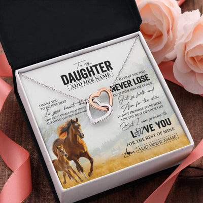 Interlocking Hearts Necklace Stainless Steel & Rose Gold Finish | 2 | Personalized To My Daughter Necklace From Mom Dad Mother You Will Never Lose Horse Daughter Birthday Gifts Graduation Christmas Custom Gift Box Message Card | siriusteestore
