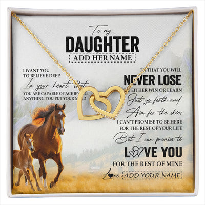 Interlocking Hearts Necklace 18K Yellow Gold Finish | 1 | Personalized To My Daughter Necklace From Mom Dad Mother You Will Never Lose Horse Daughter Birthday Gifts Graduation Christmas Custom Gift Box Message Card | siriusteestore