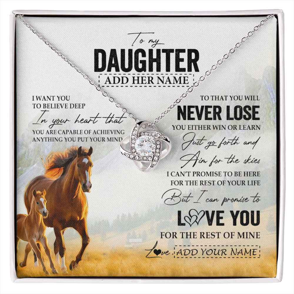 Love Knot Necklace 14K White Gold Finish | 1 | Personalized To My Daughter Necklace From Mom Dad Mother You Will Never Lose Horse Daughter Birthday Gifts Graduation Christmas Custom Gift Box Message Card | siriusteestore