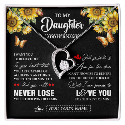 Forever Love Necklace 14K White Gold Finish | 1 | Personalized To My Daughter Necklace From Mom Dad Mother You Will Never Lose Sunflower Daughter Birthday Gifts Graduation Christmas Gift Box Message Card | siriusteestore.myshopify