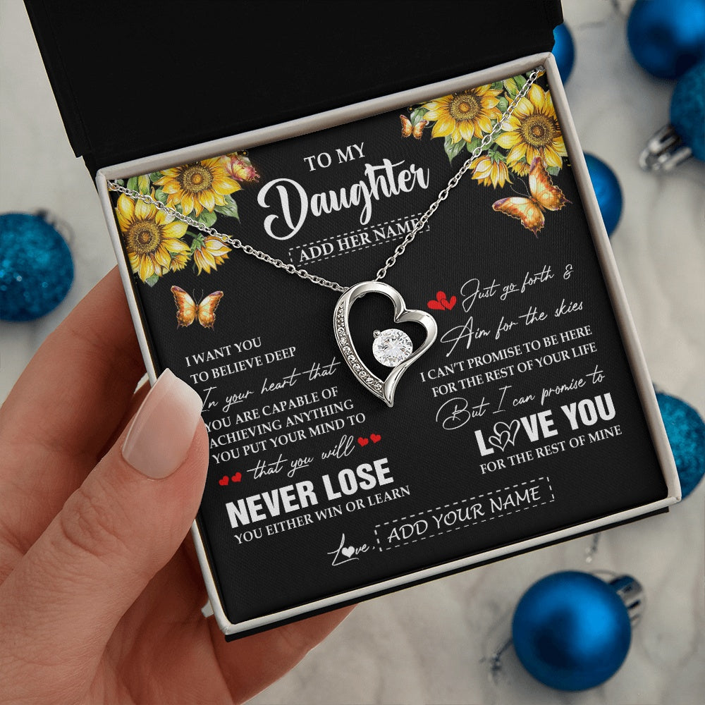 Forever Love Necklace 14K White Gold Finish | 2 | Personalized To My Daughter Necklace From Mom Dad Mother You Will Never Lose Sunflower Daughter Birthday Gifts Graduation Christmas Gift Box Message Card | siriusteestore.myshopify