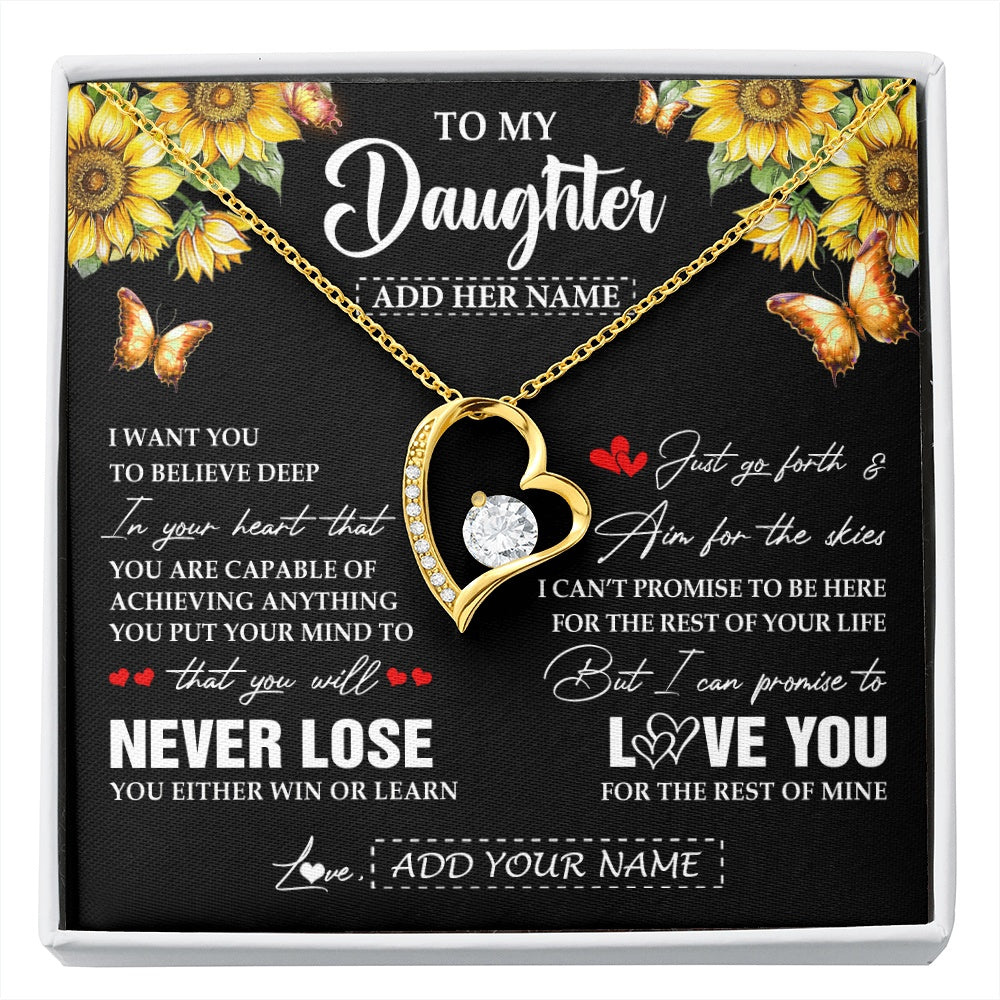 Forever Love Necklace 18K Yellow Gold Finish | 1 | Personalized To My Daughter Necklace From Mom Dad Mother You Will Never Lose Sunflower Daughter Birthday Gifts Graduation Christmas Gift Box Message Card | siriusteestore.myshopify