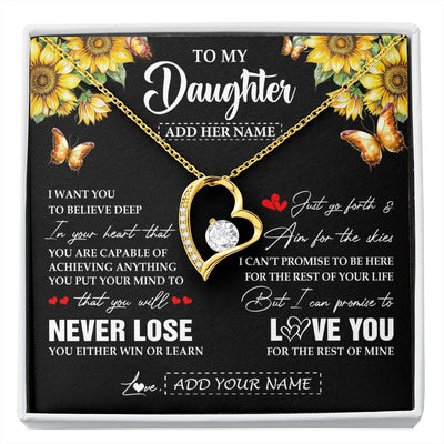 Forever Love Necklace 18K Yellow Gold Finish | 1 | Personalized To My Daughter Necklace From Mom Dad Mother You Will Never Lose Sunflower Daughter Birthday Gifts Graduation Christmas Gift Box Message Card | siriusteestore.myshopify