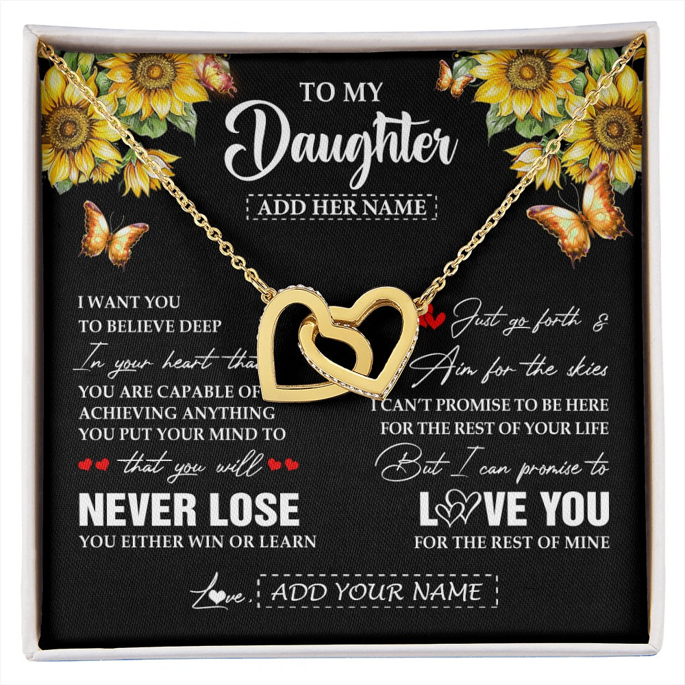 Interlocking Hearts Necklace 18K Yellow Gold Finish | 1 | Personalized To My Daughter Necklace From Mom Dad Mother You Will Never Lose Sunflower Daughter Birthday Gifts Graduation Christmas Gift Box Message Card | siriusteestore.myshopify