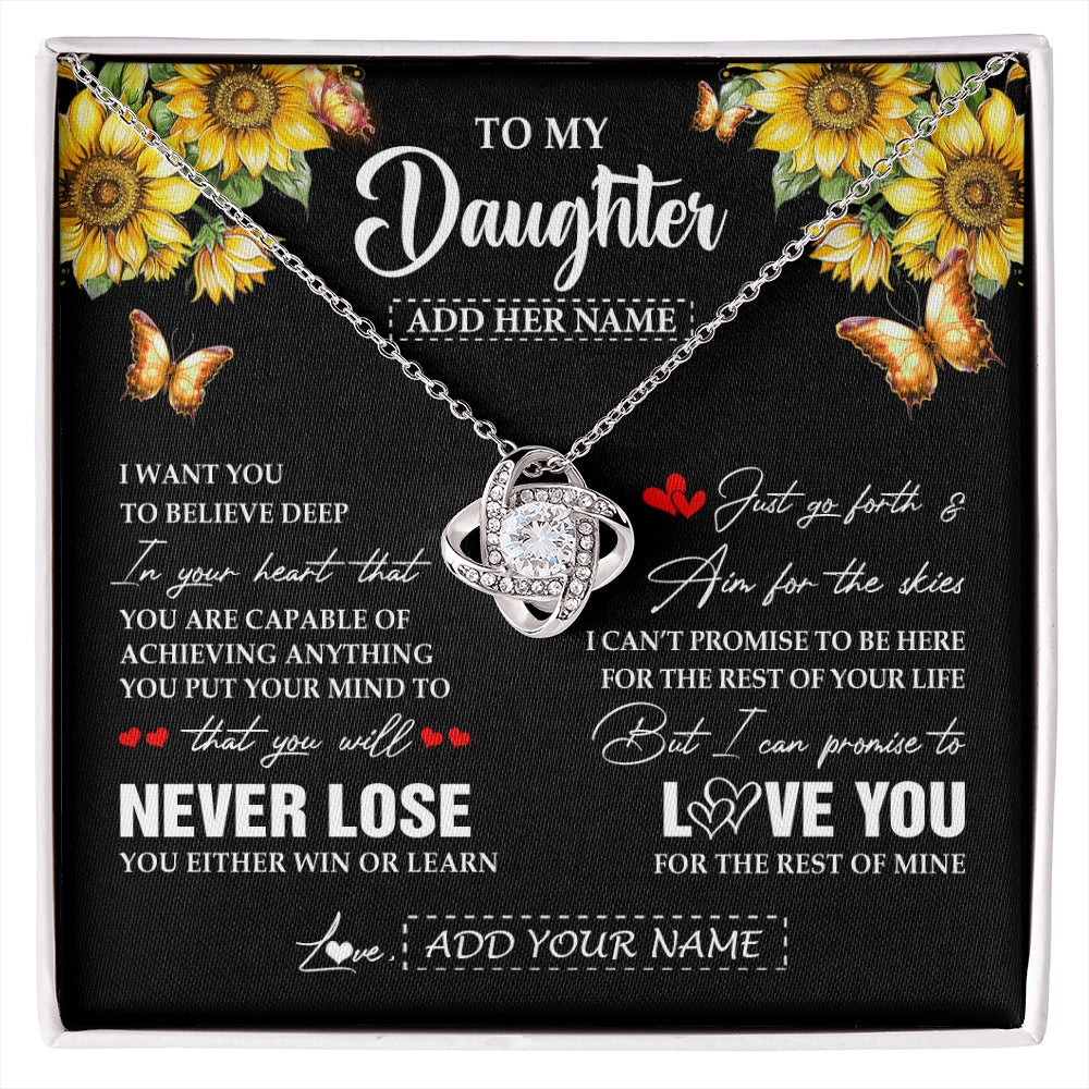 Love Knot Necklace 14K White Gold Finish | 1 | Personalized To My Daughter Necklace From Mom Dad Mother You Will Never Lose Sunflower Daughter Birthday Gifts Graduation Christmas Gift Box Message Card | siriusteestore.myshopify