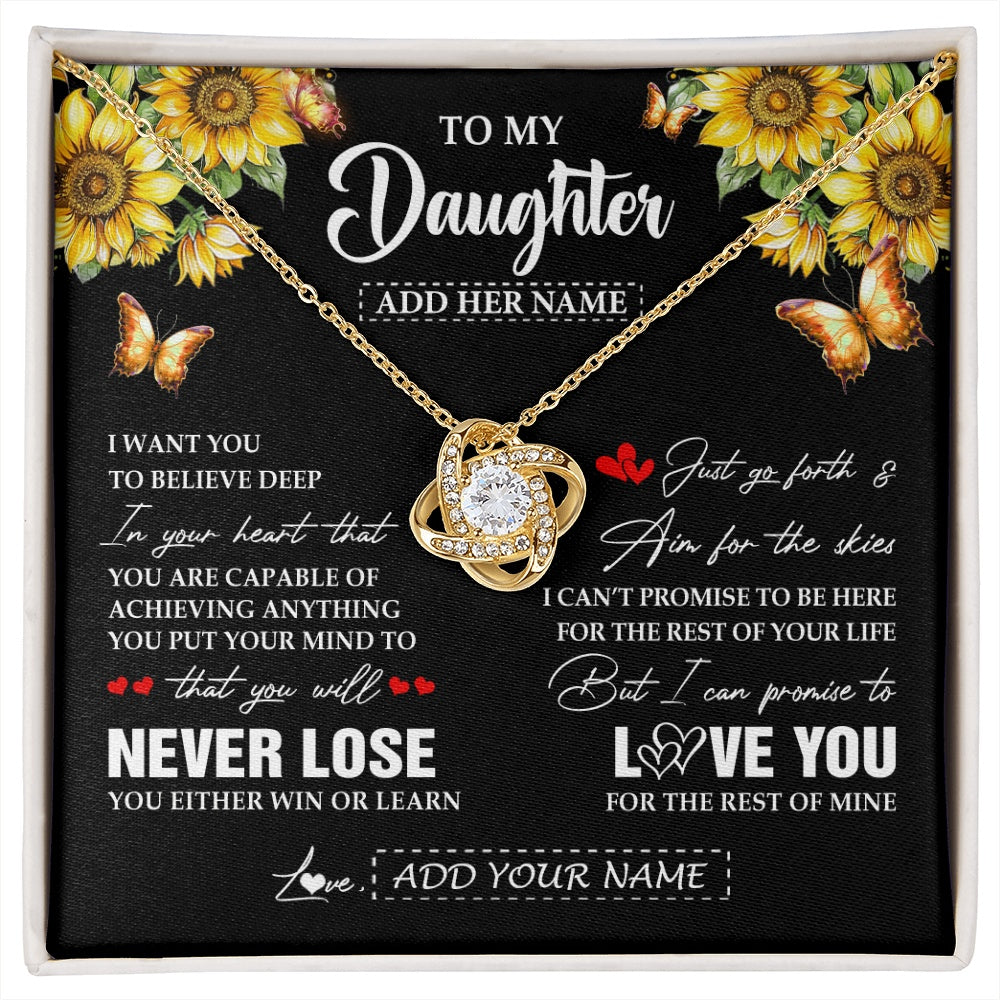 Love Knot Necklace 18K Yellow Gold Finish | 1 | Personalized To My Daughter Necklace From Mom Dad Mother You Will Never Lose Sunflower Daughter Birthday Gifts Graduation Christmas Gift Box Message Card | siriusteestore.myshopify