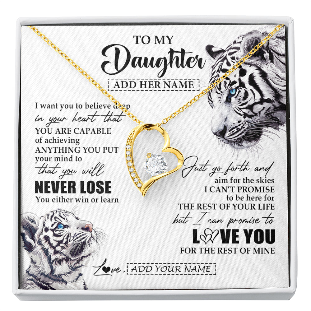 Forever Love Necklace 18K Yellow Gold Finish | 1 | Personalized To My Daughter Necklace From Mom Dad Mother You Will Never Lose White Tiger Daughter Birthday Gifts Graduation Christmas Gift Box Message Card | siriusteestore