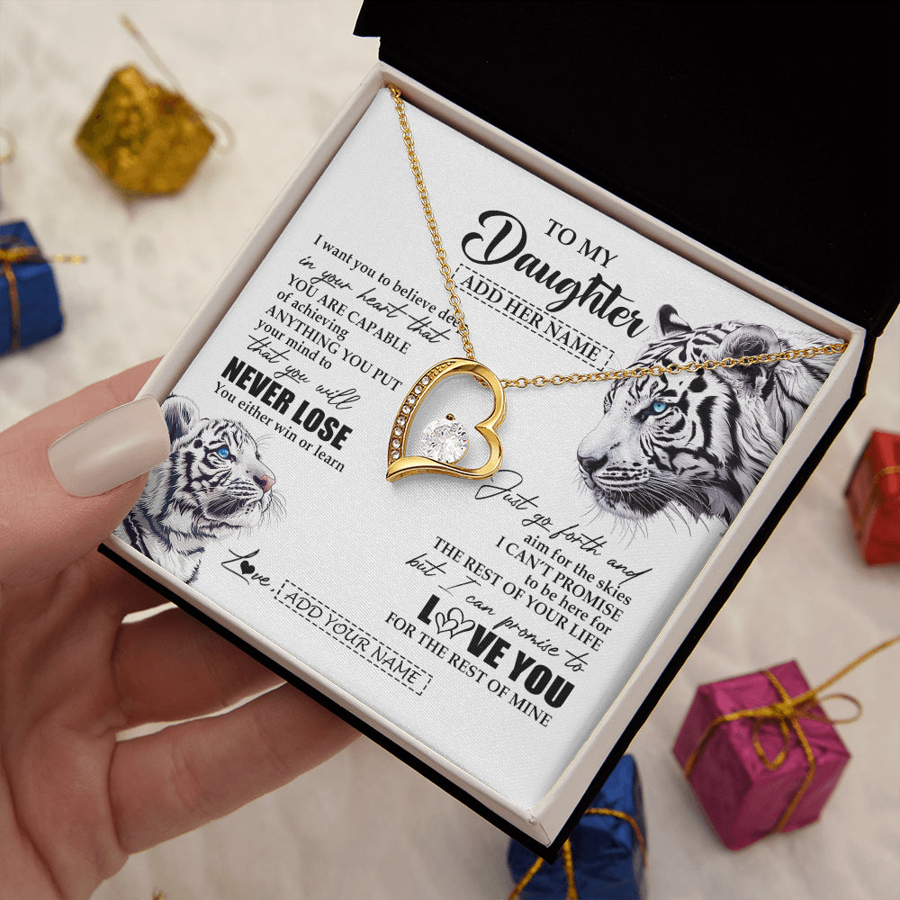 Forever Love Necklace 18K Yellow Gold Finish | 2 | Personalized To My Daughter Necklace From Mom Dad Mother You Will Never Lose White Tiger Daughter Birthday Gifts Graduation Christmas Gift Box Message Card | siriusteestore