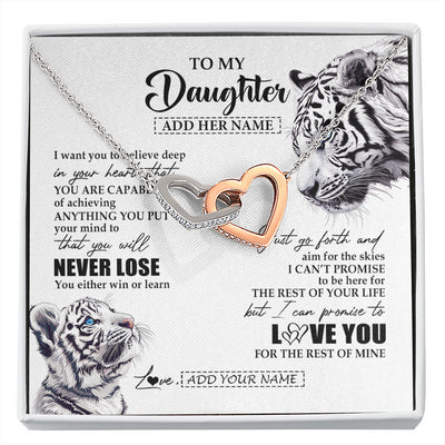 Interlocking Hearts Necklace Stainless Steel & Rose Gold Finish | 1 | Personalized To My Daughter Necklace From Mom Dad Mother You Will Never Lose White Tiger Daughter Birthday Gifts Graduation Christmas Gift Box Message Card | siriusteestore